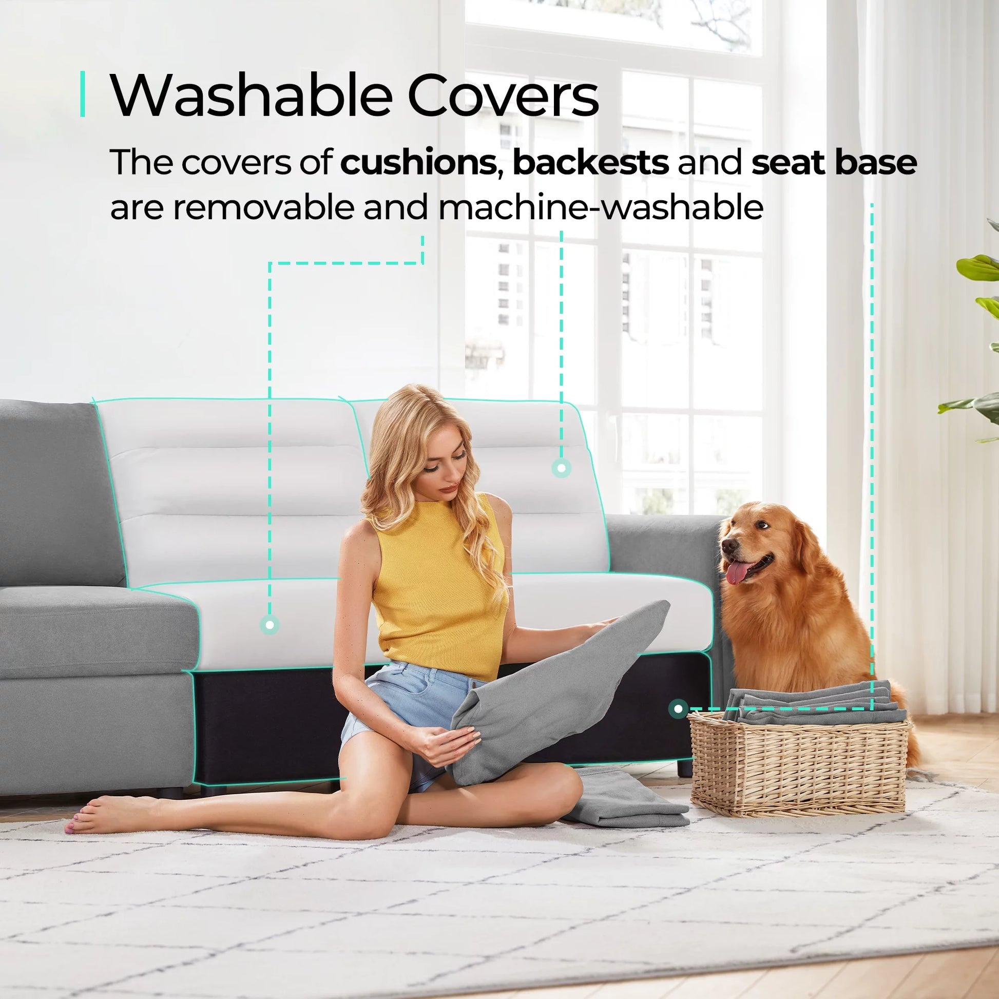 Modular Couches and Sofas Sectional with Storage, 4 Seat Sectional Sofa for Living Room, L Shaped Sectional Couch with Reversible Chaises, Light Gray