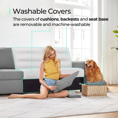 Modular Couches and Sofas Sectional with Storage, 4 Seat Sectional Sofa for Living Room, L Shaped Sectional Couch with Reversible Chaises, Light Gray
