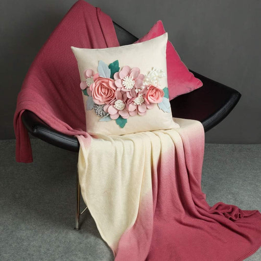 3D Decorative Solid Cotton Suede Pink Flower Throw Pillow Covers Accent Pillow Case 18X18Inch