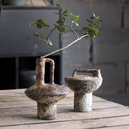 Ceramic Vase Rough Pottery Vase Flower Arrangement Vintage Handmade Wabi-Sabi Style Dried Flowers Zen Arrangement