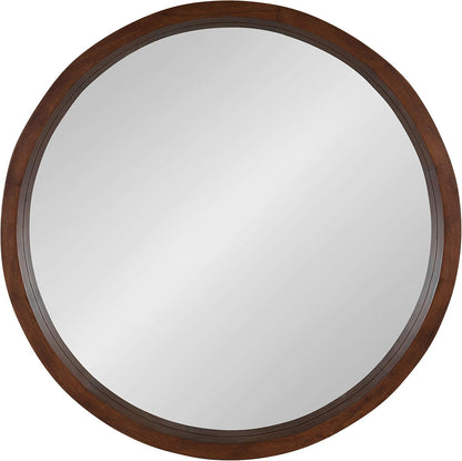 Hutton round Decorative Modern Wood Frame Wall Mirror, 22 Inch Diameter, Walnut Finish