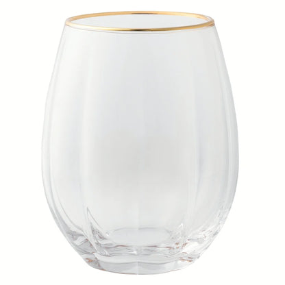 Scalloped Stemless Wine Glasses with Gold Trim, Set of 4