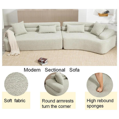 139" Modular Sectional Sofa Couch, Comfy Boucle Upholstered Deep Seat Cloud Couch with Convertible Chaise, Modern Minimalist Sleeper Sofa Set for Living Room, Office, Green