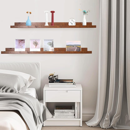 45.3" Large Floating Wall Ledge Shelves with Lip - Set of 2 Rustic Wood Floating Shelves - Honey Brown Wall Mounted Picture Ledge for Office, Bathroom, Bedroom, Living Room, Kitchen