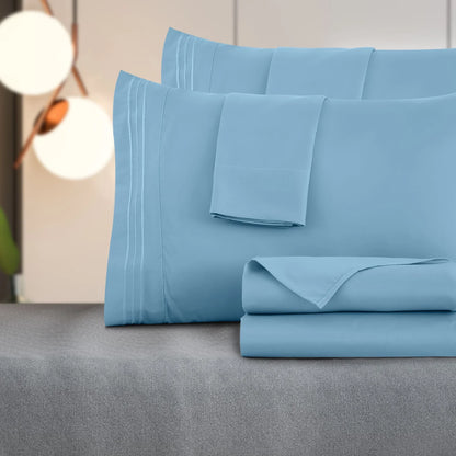 Microfiber Deep Pocket Bedroom Sheet Set - 4 Piece Twin Size Sheet Set & Pillowcases with 16" Deep Pocket Bed Sheet - Blue