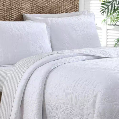 Solid Costa Sera Stitch 1-Piece White Solid Cotton Twin Quilt