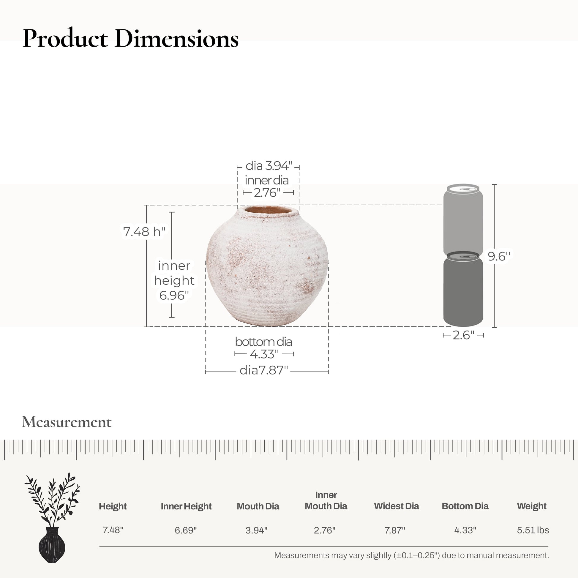 Marble Brown and White 7.5-Inch Tall Terracotta Vase
