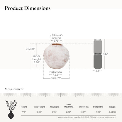 Marble Brown and White 7.5-Inch Tall Terracotta Vase