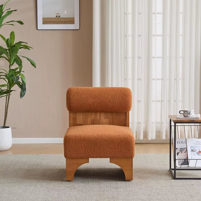 Modern Boucle Lounge Chair, Solid Wood Frame, Rolled Backrest, Soft Durable Boucle Upholstery, Perfect for Living Room,