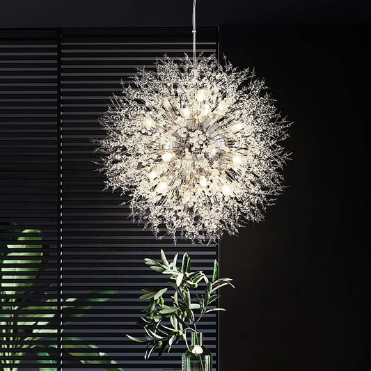 Modern Crystal Chandeliers, Chrome Firework Dandelion Sputnik Chandelier Light Fixture Pendant Lighting for Dining Room, Bedroom, Kitchen, Living Room(16-Light, Chrome)