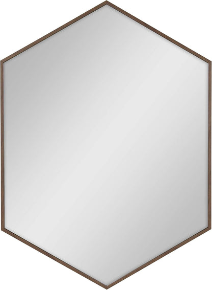 Rhodes Mid-Century Modern Hexagon Wall Mirror, Walnut Brown, 31X22-Inches
