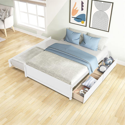 Full Bed Frame with Drawers and Trundle,Full Size Wood Platform Bed with Storage, Space Saving Full Captain Bed for Kids Teens or Adults, No Box Spring Needed,White