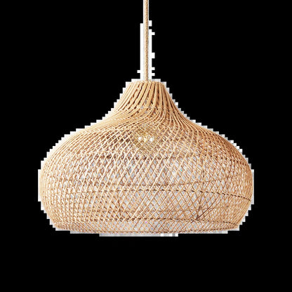 Anjanie 1 - Light Natural Lampshade Pendant – Handwoven Rattan Plug-In or Hardwired Light Fixture for Dining Room, Kitchen, or Bedroom in Japandi Boho Style