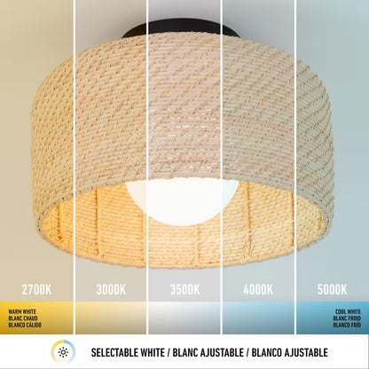 Emiko 15 In. 1 Light Black and Rattan 5CCT Integrated Selectable LED Flush Mount Ceiling Light