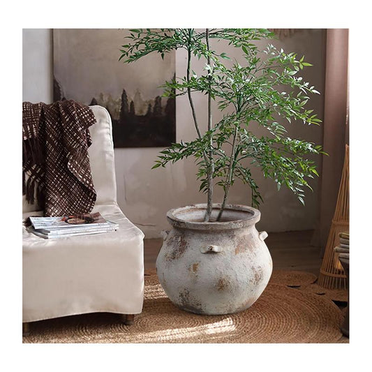 Luxenhome off White Rustic Cauldron Mgo Planterpot