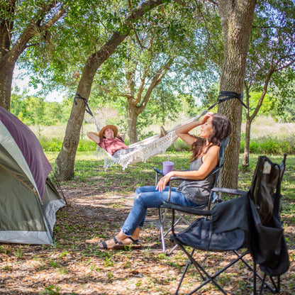 40” Wide Brazilian Style Hammock in a Bag with Decorative Fringe & Hanging Hardware, 250 Lb. Capacity