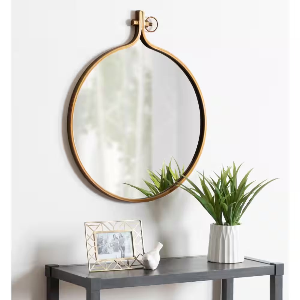 Medium round Gold Contemporary Mirror (28.5 In. H X 23.5 In. W)