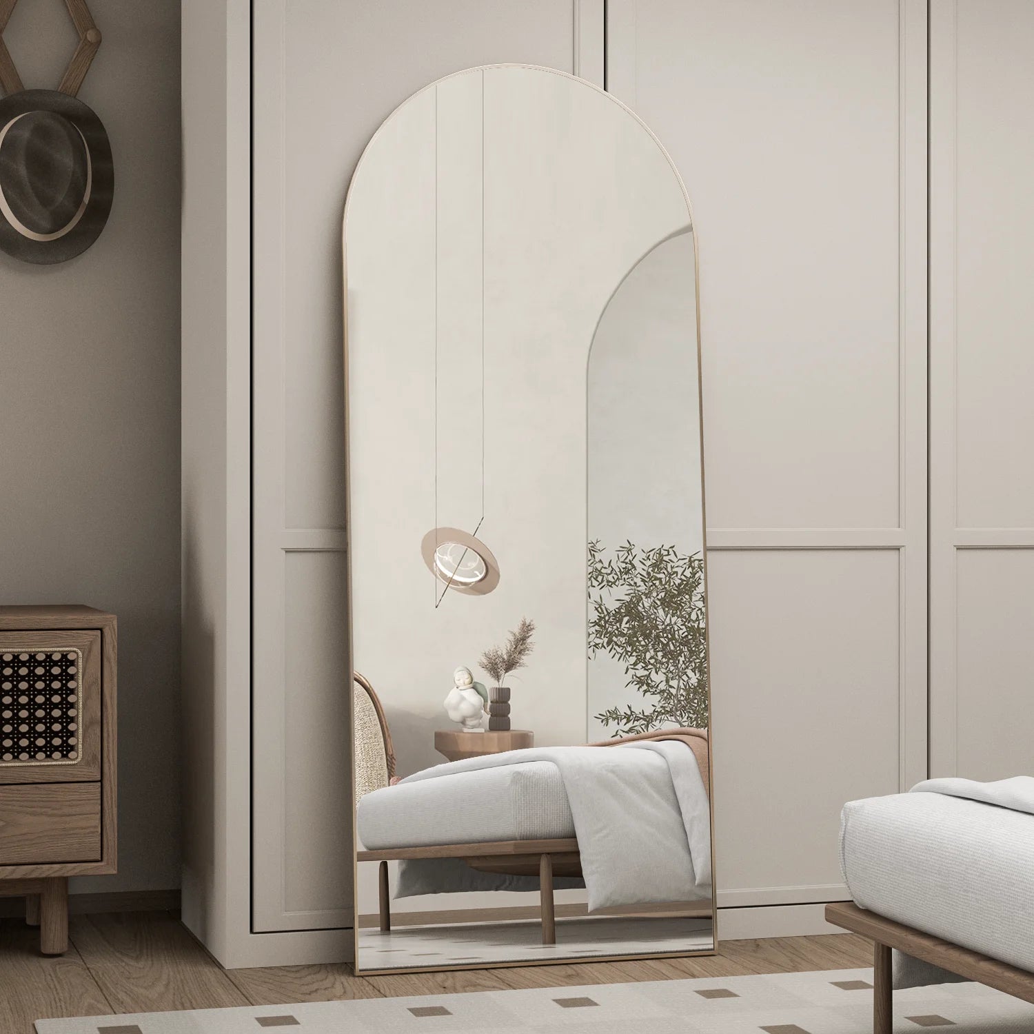 Arch Floor Mirror Arched Mirror Arched Full Length Mirror Wall 65"X24"Full Body Mirror Standing Gold