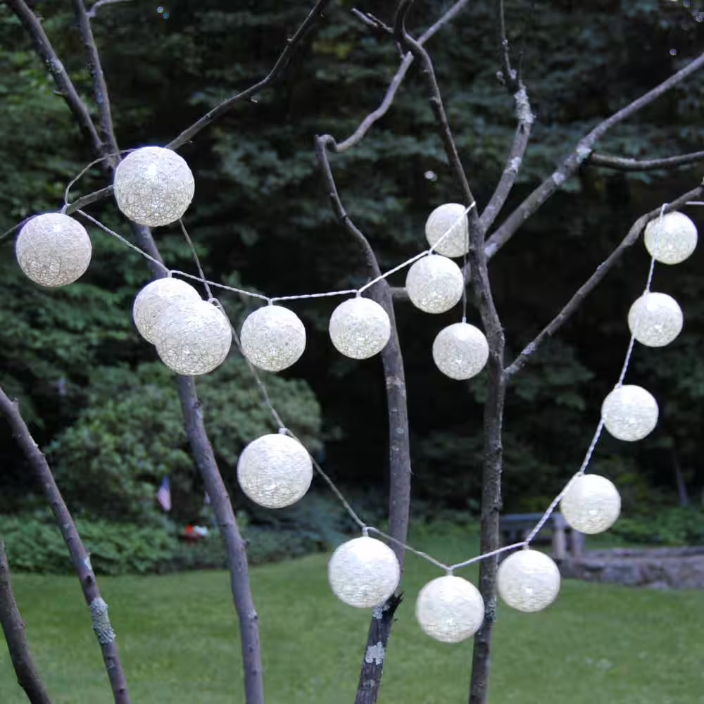 20-Light Warm White Solar Cotton Globe Lights (1-Pack)