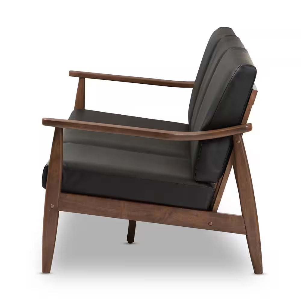 Venza 72.1 In. Black/Brown Faux Leather 4-Seater Bridgewater Sofa with Wood Frame