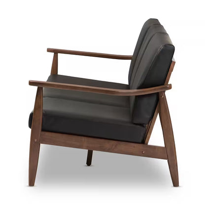 Venza 72.1 In. Black/Brown Faux Leather 4-Seater Bridgewater Sofa with Wood Frame