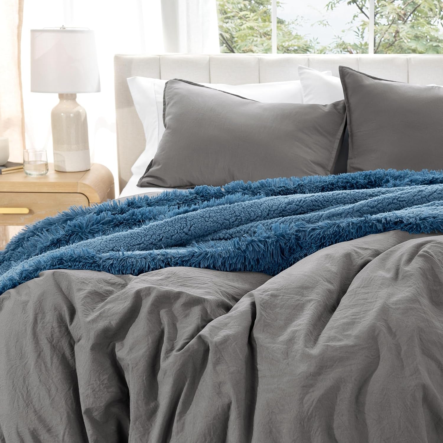 Microfiber Duvet Cover Set - Ultra Soft Washed Microfiber - Oversized Queen Size - Linen-Like Look - Easy Care - Breathable Fabric - Our Softest Duvet Cover Set (Oversized Queen, Grey)