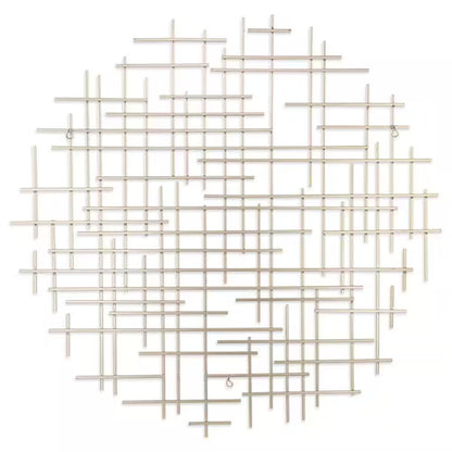 38 In. X 36.75 In. Silver Silver Metal Abstract Lines round Hanging Dimensional Wall Art 1-Piece
