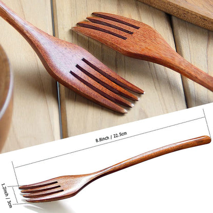 Forks,Wooden Forks,  6 Pieces Eco-Friendly Japanese Wood Salad Dinner Forks Wooden Forks Set Reusable Handmade Natural Wood Flatware Set for Cooking Stirring Eating