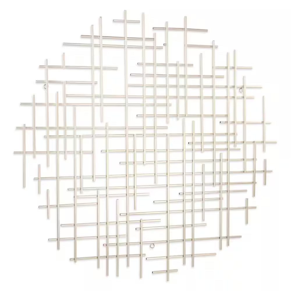 38 In. X 36.75 In. Silver Silver Metal Abstract Lines round Hanging Dimensional Wall Art 1-Piece