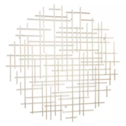 38 In. X 36.75 In. Silver Silver Metal Abstract Lines round Hanging Dimensional Wall Art 1-Piece