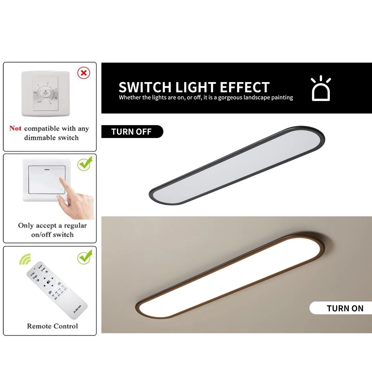 Modern Linear Ceiling Lights,48W Dimmable LED Ceiling Lamp,Full Spectrum Long Ceiling Light,39.4 Inch Ultra Thin Low Profile Light Fixture for Bedroom Kitchen Closet Hallway, Black/3000-6500K