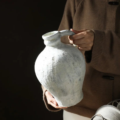 Retro and Nostalgic Handmade Ceramic Vases 25.5CM High Handmade Style Flower Vase Dried Flowers Decorative Home Decoration
