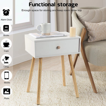Nightstand, Modern End Table with Drawer, White Bedside Furniture Dresser for Bedroom, Living Room