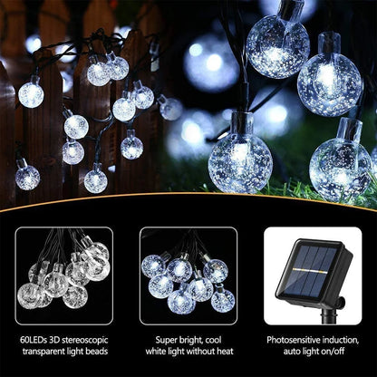 Solar String Lights Outdoor, 35.6Ft 60 LED Globe String Lights, Waterproof 8 Modes Solar Powered Patio Lights for Garden, Porch, Wedding Decorations (White)
