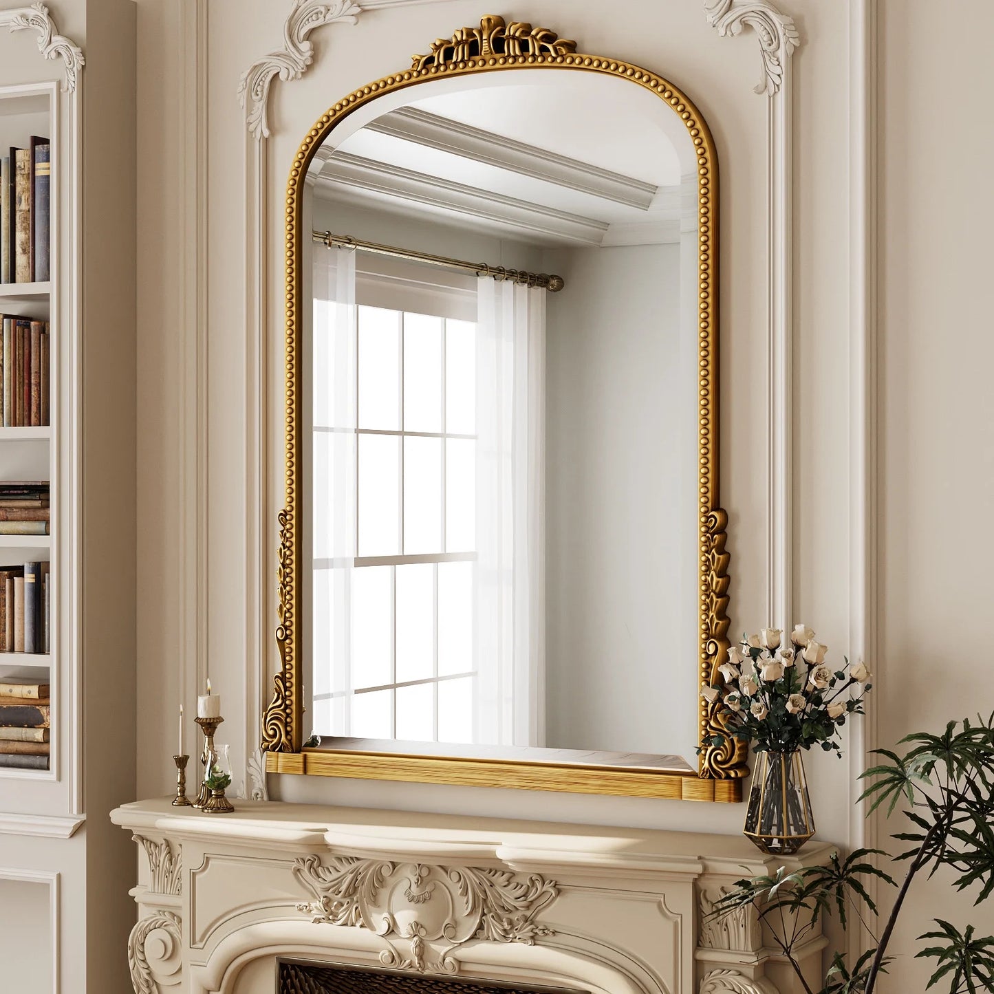 40"X 28" Arched Vanity Mirror Decor Wall Mirror for Bathroom,Antique Gold