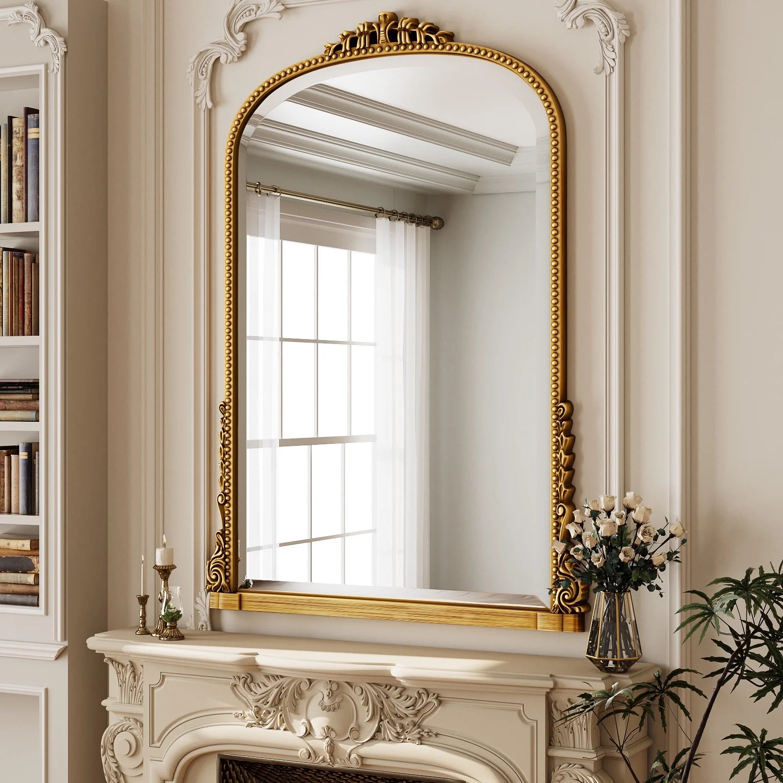 40"X 28" Arched Vanity Mirror Decor Wall Mirror for Bathroom,Antique Gold