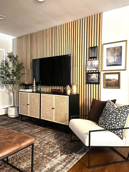 Kova Cane Rattan Doors Accent Cabinet with Black Metal Base and Adjustable Shelf