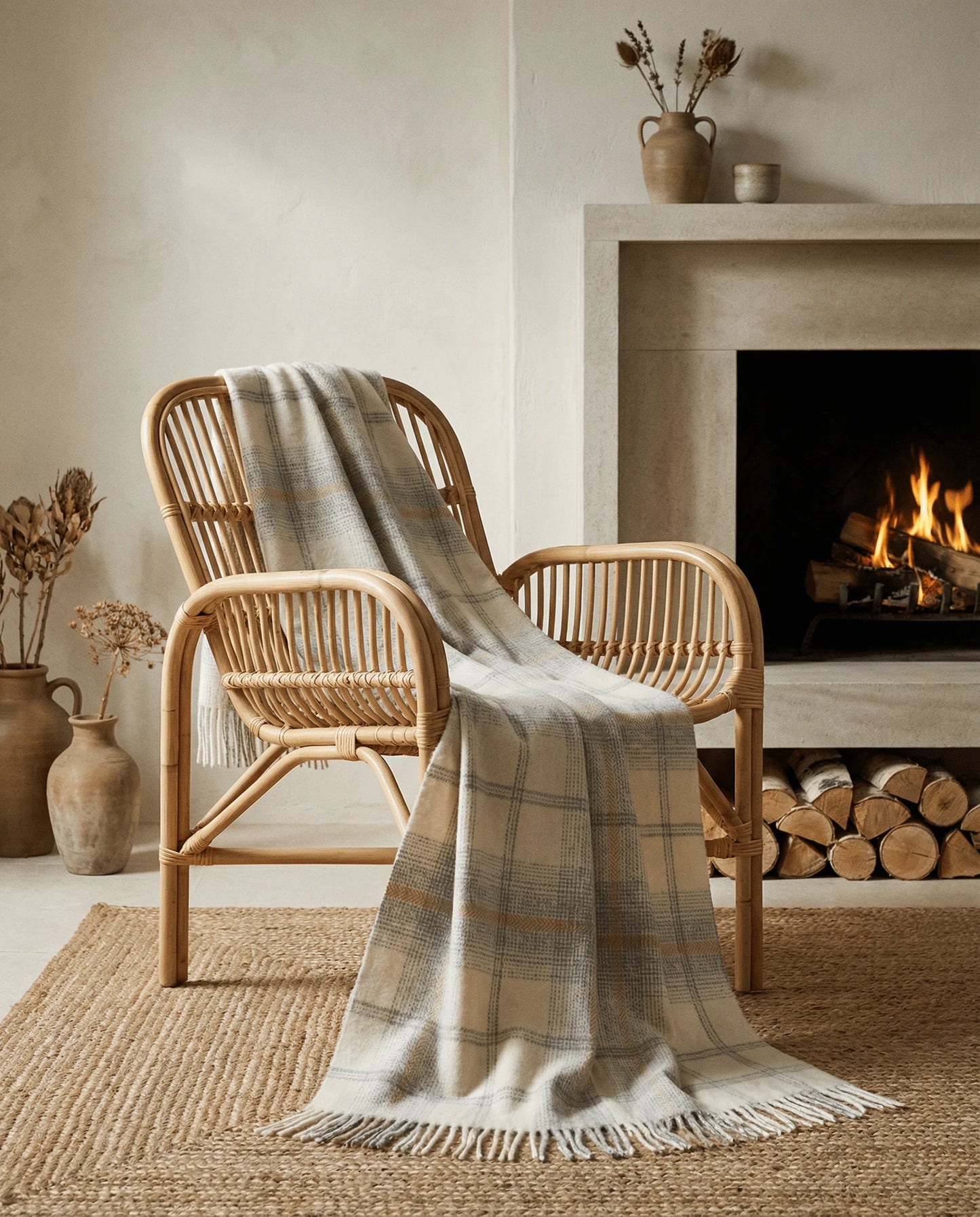 Primavera Alpaca-Wool Plaid Throw Blanket