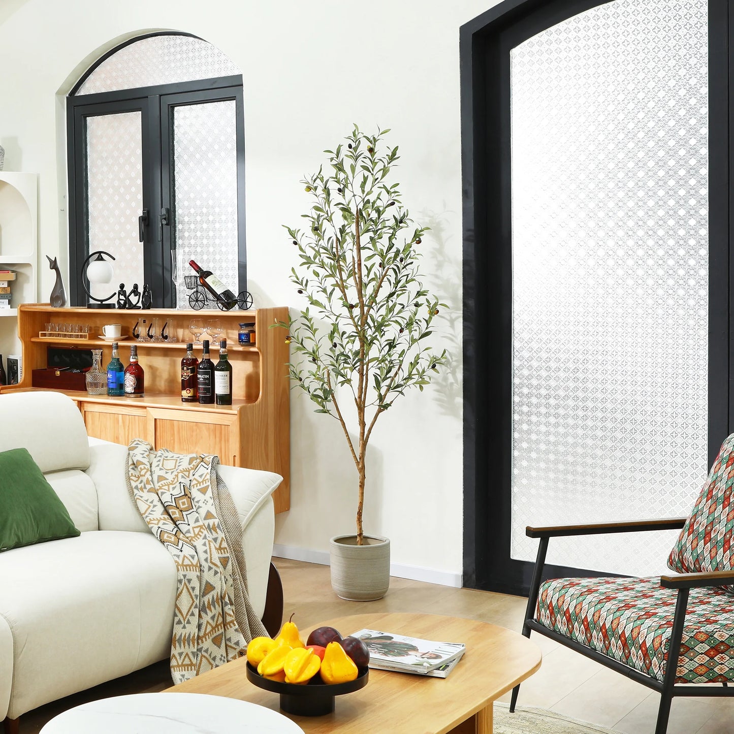 2 Pack 6 Ft Artificial Olive Plants with Realistic Leaves and Natural Trunk, Silk Fake Olive Tree in Black Plastic Pot, Faux Olive Tree for Office Home