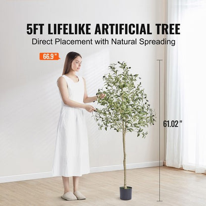 Uimoso 5Ft Artificial Olive Tree Green Tall Faux Lifelike Fake Plant Home Decor