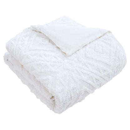 3-Piece White Chenille Cover Duvet Set, Full/Queen