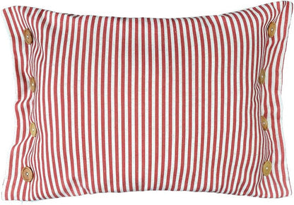 Red Stripes Buttons Linen Decorative Accent Throw Pillow Cases Cushions Covers for Sofa Couch Bed 16 X 20 Inches
