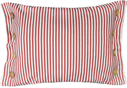 Red Stripes Buttons Linen Decorative Accent Throw Pillow Cases Cushions Covers for Sofa Couch Bed 16 X 20 Inches