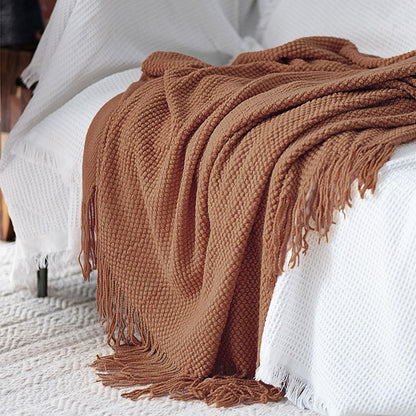 Knitted Throw Blanket with Tassels Bubble Textured Lightweight Throws for Couch Cover Home Decor (Caramel, 60X80)