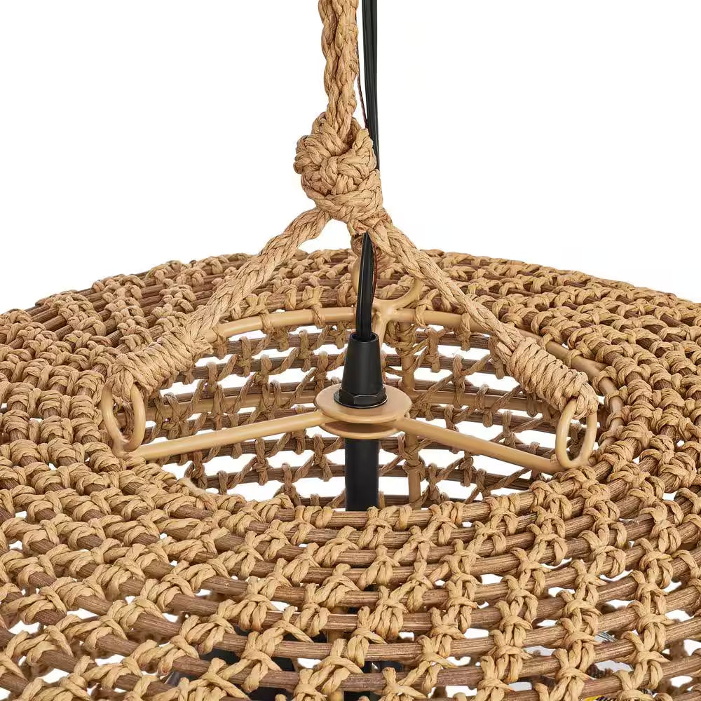 Summerpoint 120-Watt 2-Light Black Shaded Pendant Light with Natural Woven Shade, No Bulbs Included