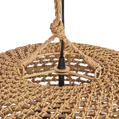 Summerpoint 120-Watt 2-Light Black Shaded Pendant Light with Natural Woven Shade, No Bulbs Included