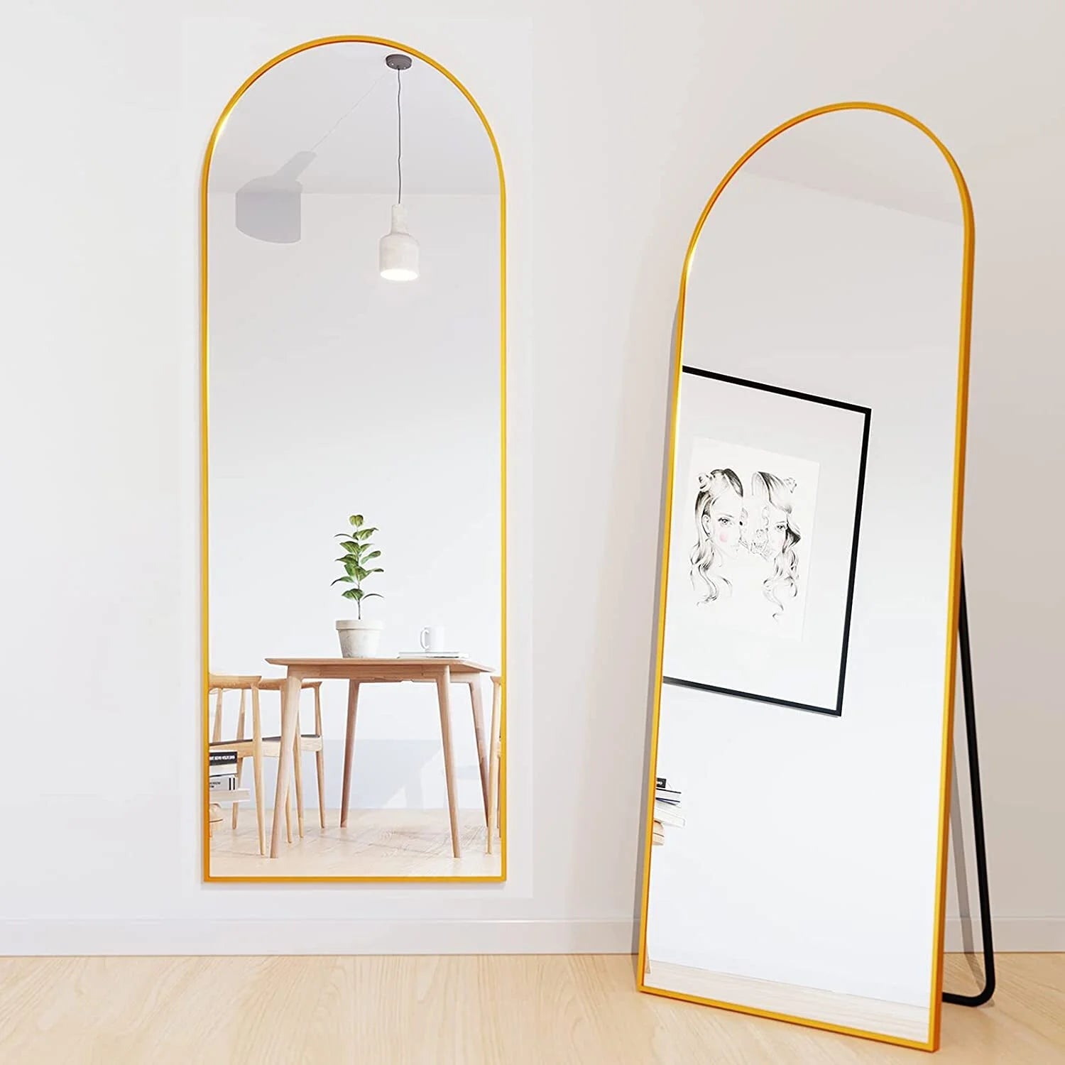 Arched Full Length Floor Mirror 64"X21.1" Full Body Standing Mirror,Gold