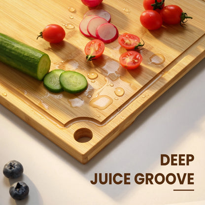 Bamboo Cutting Board, 3 Pcs Cutting Board with 3 Hooks, Wood Chopping Boards for Kitchen, Deep Juice Groove for Vegetables and Meat