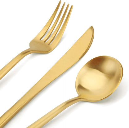 Matte Gold Silverware Set,  20-Piece Stainless Steel Satin Finish Flatware Set Service for 4, Kitchen Utensil Set, Tableware Cutlery Set for Home and Restaurant