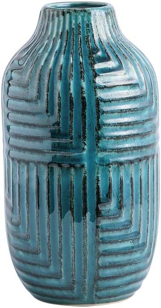 Ceramic Vase- Teal Vase for Home Decor，Flower Vase for Centerpieces, Modern Decor Vases for Living Room/Bookshelf/Mantel/Home Decor Accents - Teal Texture-Large-10.6" H